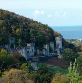 View of Gwrych Castle and sea